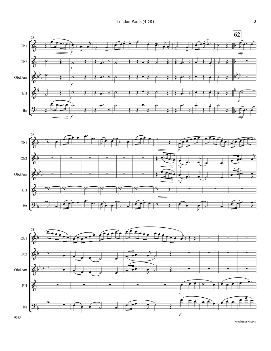 London Waits for 4 double reeds (Past 3 O’Clock) (4’10) Woodwind Quartet scores gallery preview page 3