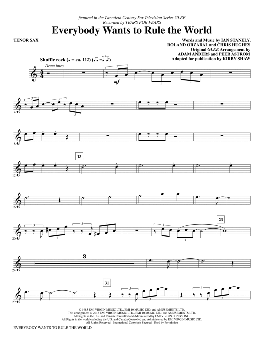 Everybody Wants to Rule the World - Tenor Saxophone Choir scores gallery preview page 1