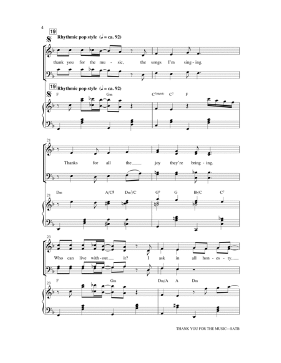 Thank You For The Music (arr. Jerry Estes) 4-Part scores gallery preview page 3