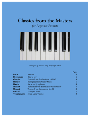 Book cover for Classics from the Masters, for Beginner Pianists
