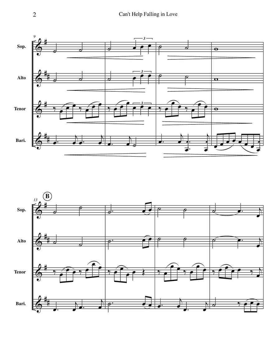 Can't Help Falling In Love Saxophone Quartet scores gallery preview page 4