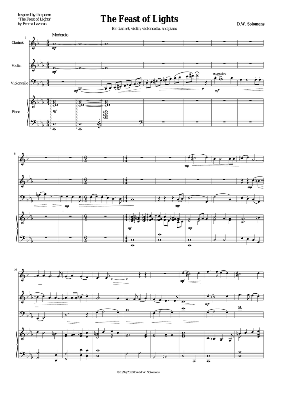 The Feast of Lights for violin, clarinet, cello and piano Small Ensemble scores gallery preview page 1