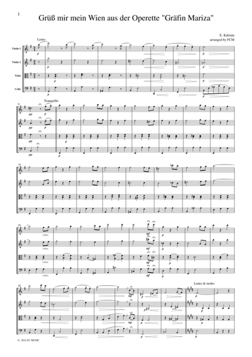 Kalman Grüß mir mein Wien aus der Operette "Gräfin Mariza", for string quartet, CK101 image number null