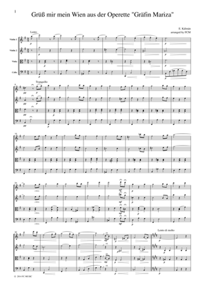 Kalman Grüß mir mein Wien aus der Operette "Gräfin Mariza", for string quartet, CK101