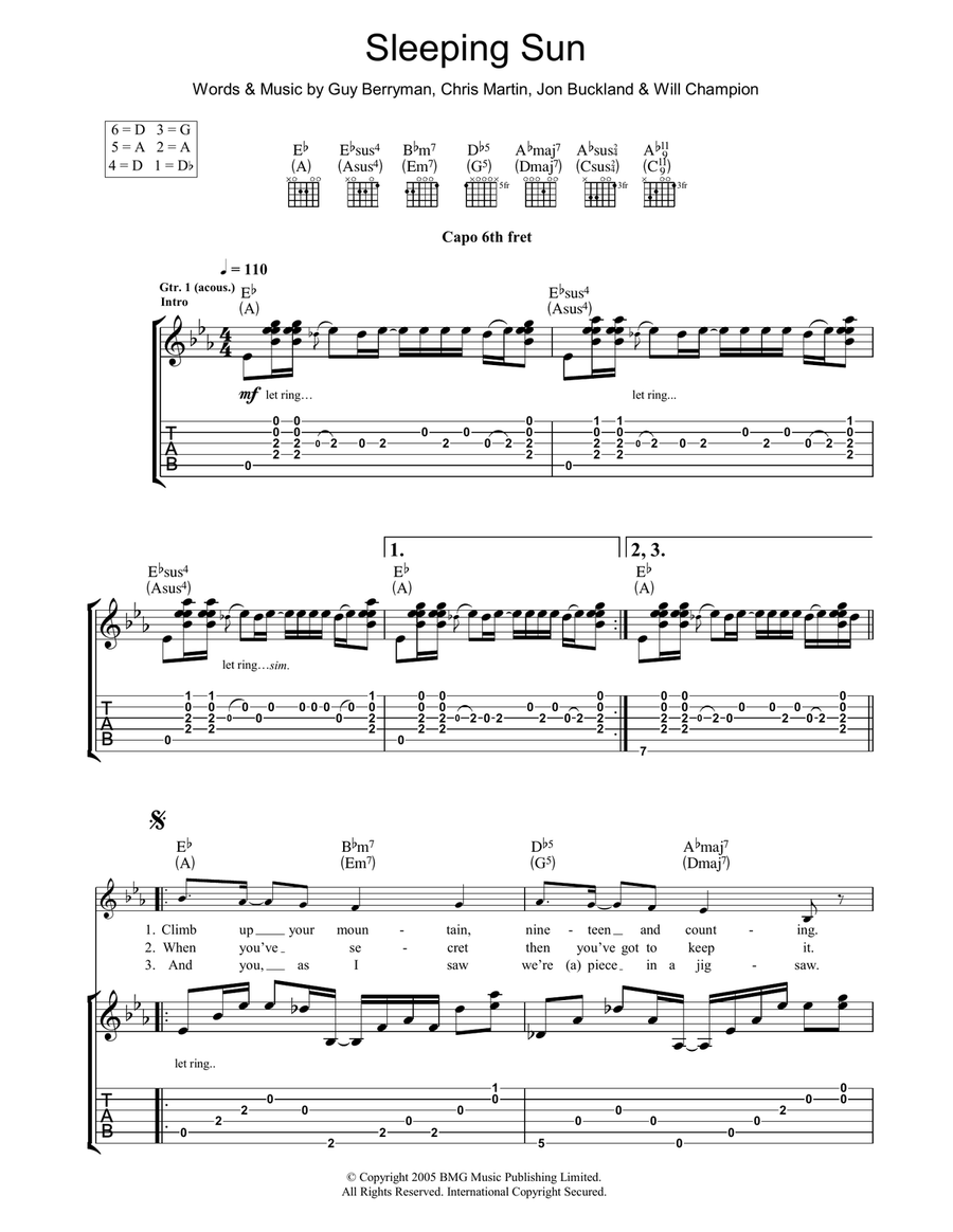 Sleeping Sun Acoustic Guitar scores gallery preview page 1