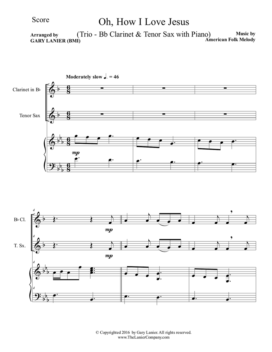 OH, HOW I LOVE JESUS (Trio – Bb Clarinet, Tenor Sax and Piano with Parts) Woodwind Duet scores gallery preview page 2