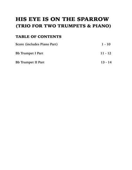 His Eye is on the Sparrow (Trio for Two Trumpets and Piano) image number null