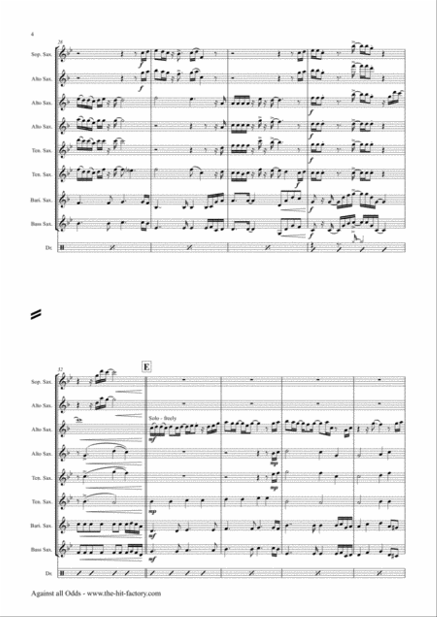 Against All Odds (take A Look At Me Now) Saxophone Quintet scores gallery preview page 4