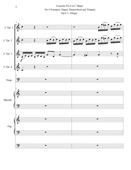 Concerto No. 4 in C Major for 4 Trumpets, Organ, Harpsichord and Timpani. Op. 6: I. Allegro