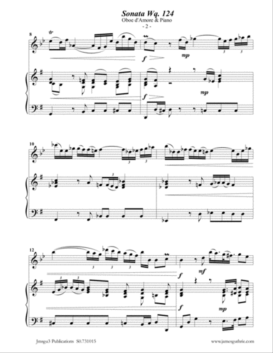 CPE BACH: Sonata in E Minor WQ 124 for Oboe d'Amore & Piano Oboe scores gallery preview page 2