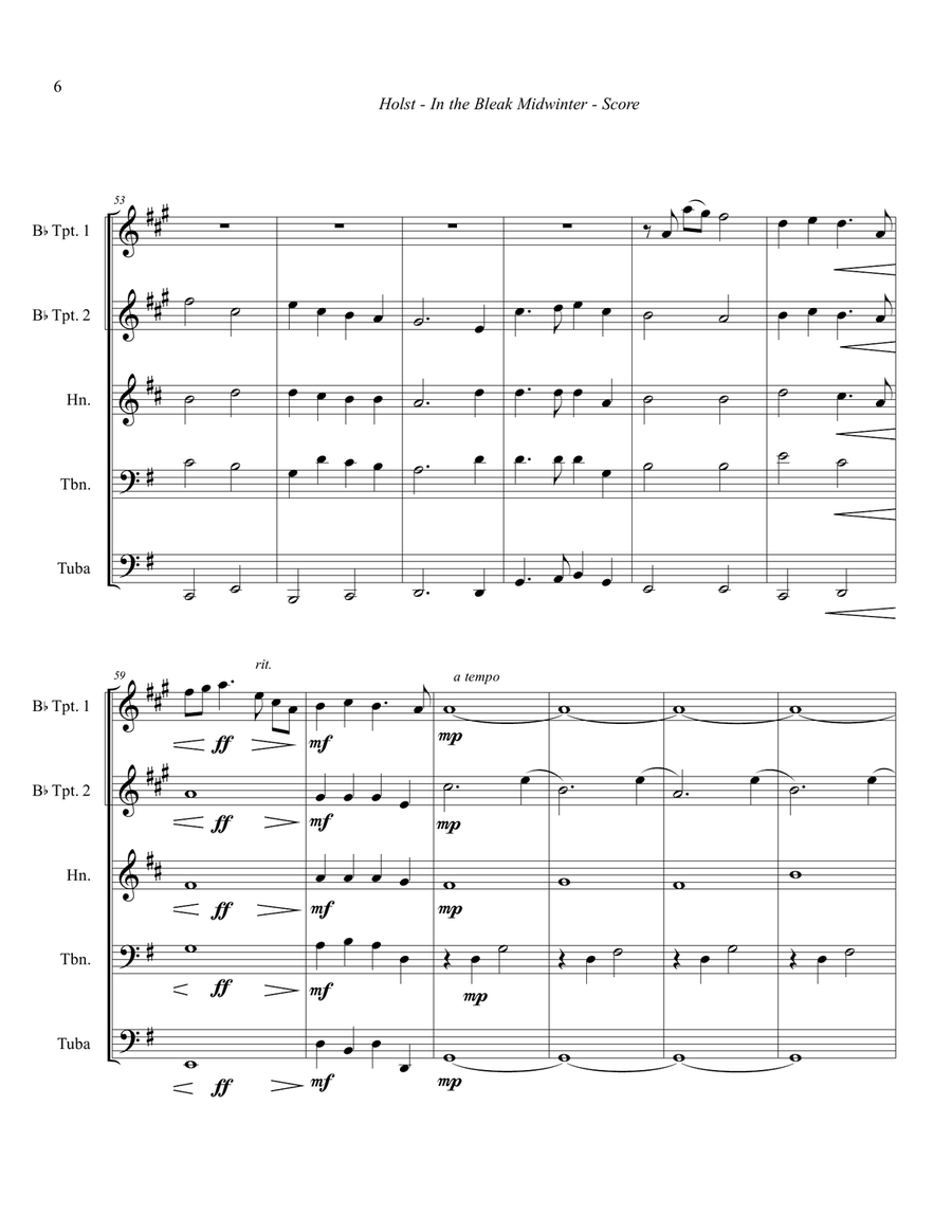 In the Bleak Midwinter -Christmas Carol for Brass Quintet Brass Quintet scores gallery preview page 6