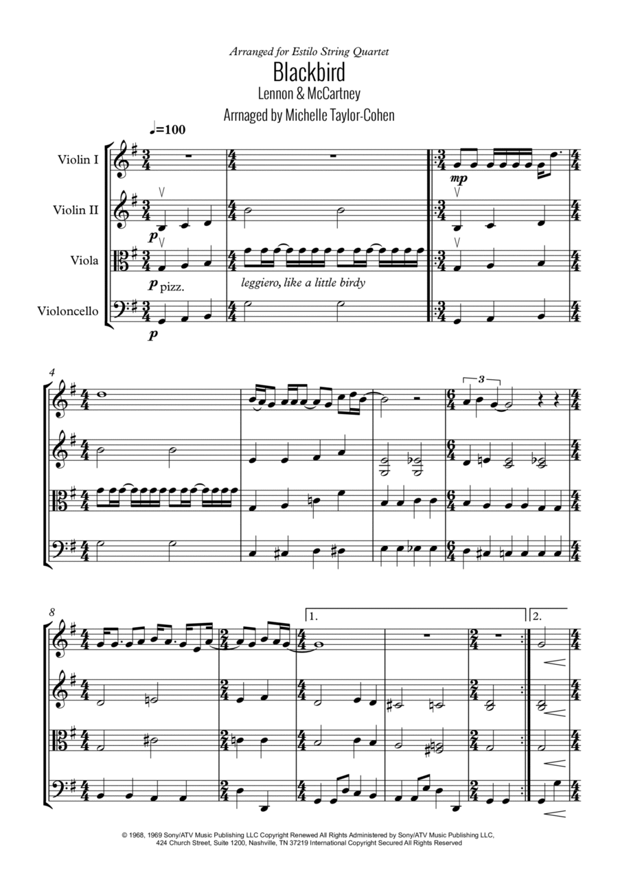 Blackbird Blackbird String Quartet scores gallery preview page 1