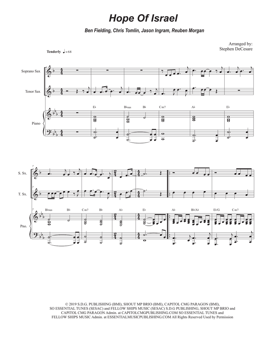 Hope Of Israel Tenor Saxophone scores gallery preview page 1