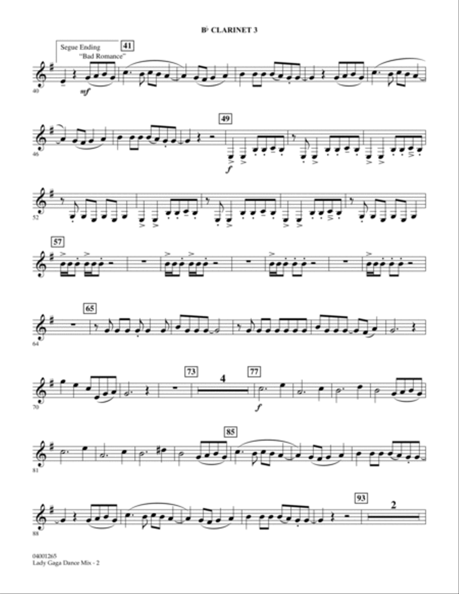 Lady Gaga Dance Mix - Bb Clarinet 3 Concert Band scores gallery preview page 2