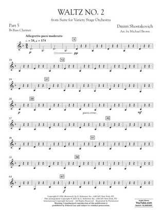 Book cover for Waltz No. 2 (from Suite for Variety Stage Orchestra) (arr. Brown) - Pt.5 - Bb Bass Clarinet