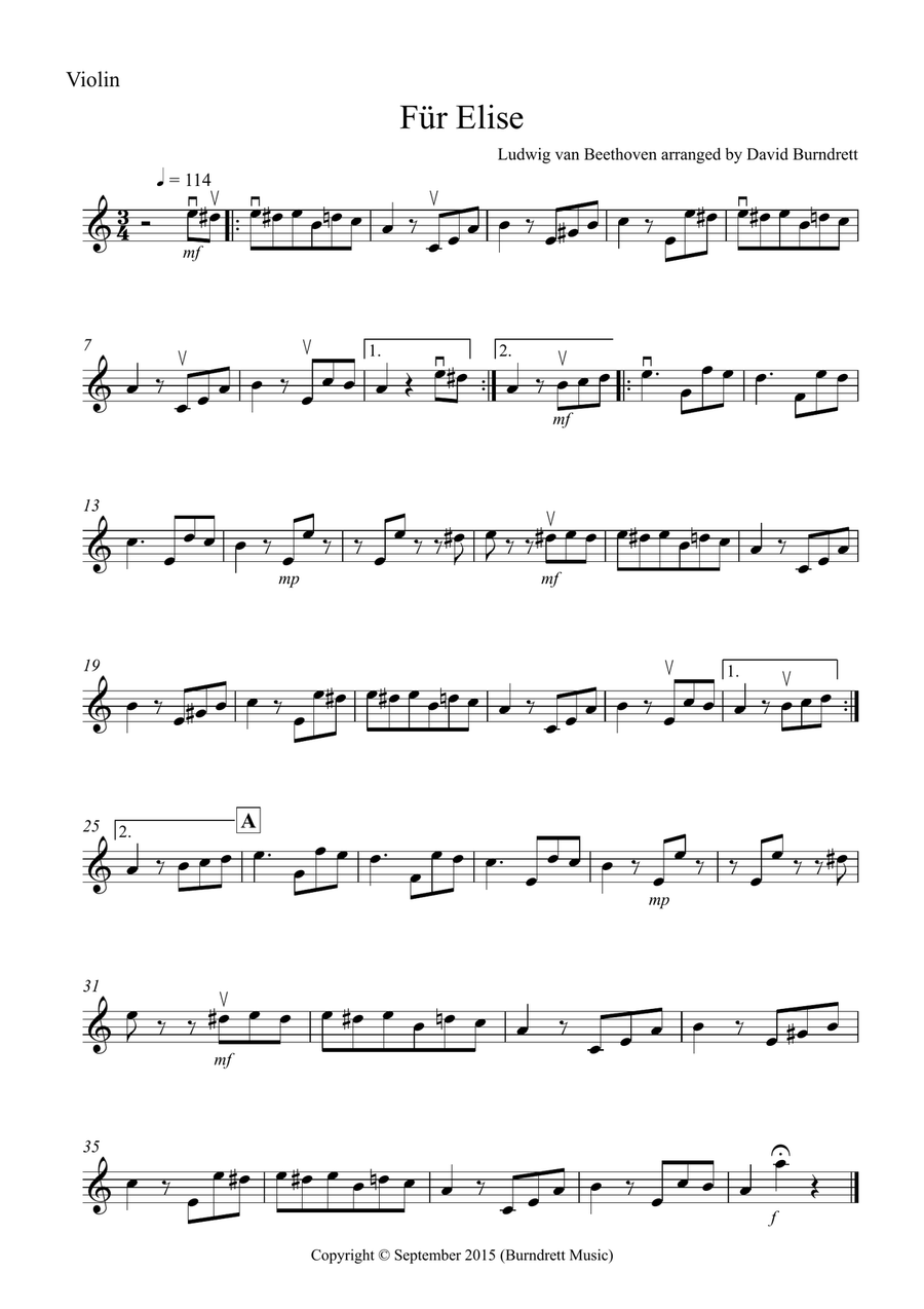 Fur Elise for Violin and Piano Violin Solo scores gallery preview page 3