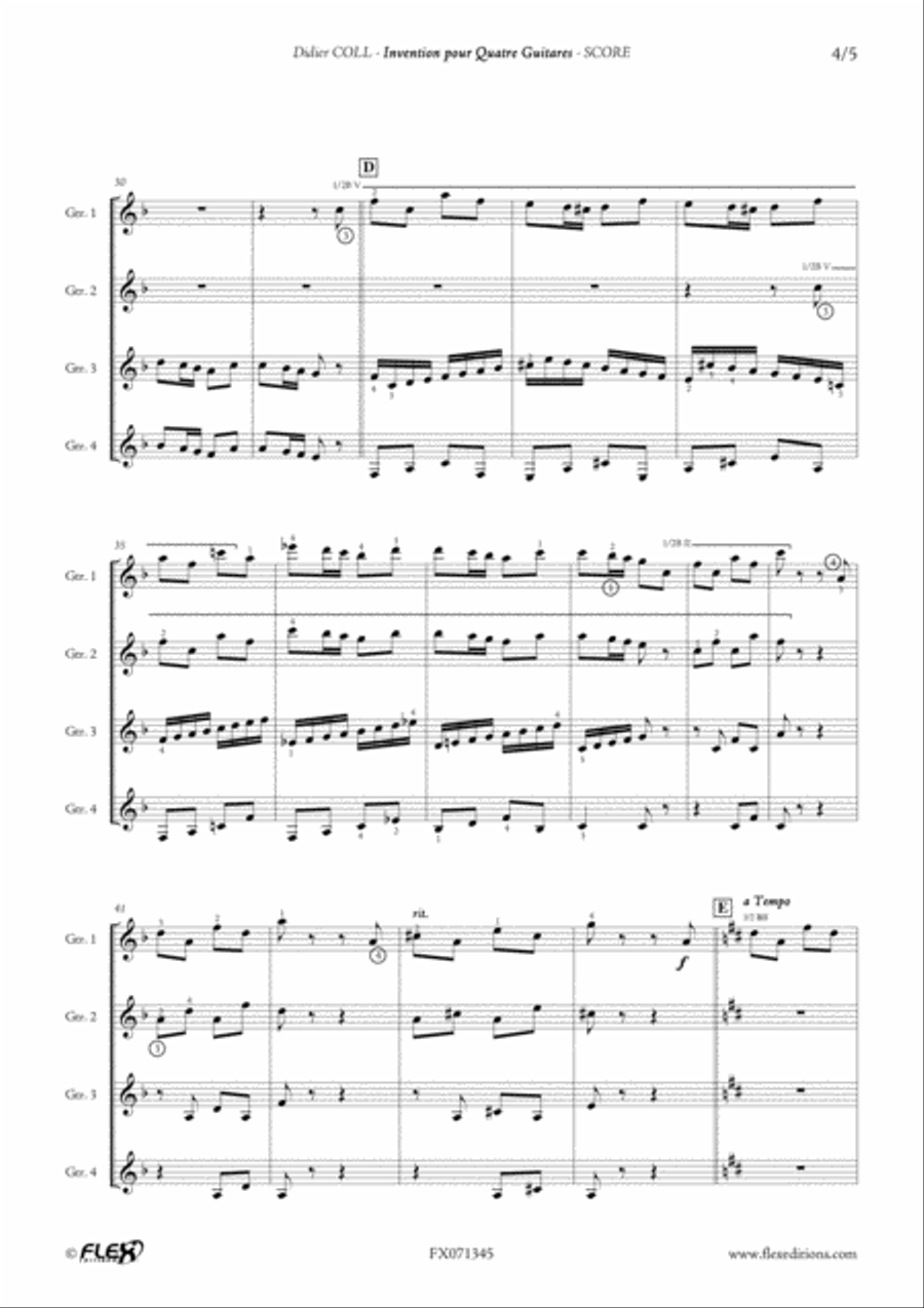 Invention for 4 Guitars Invention for 4 Guitars Guitar Ensemble scores gallery preview page 4