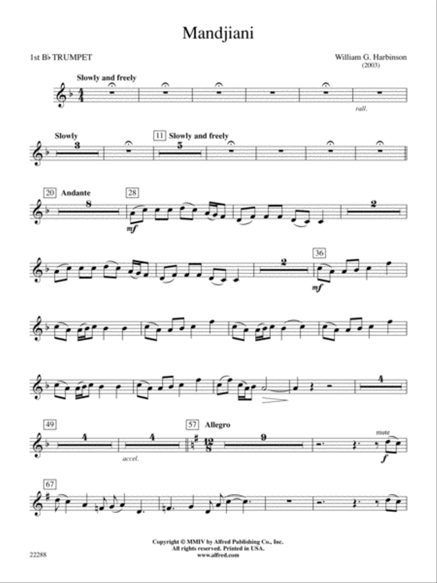 Mandjiani: 1st B-flat Trumpet Concert Band scores gallery preview page 1