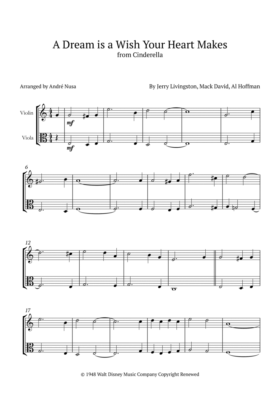 A Dream Is A Wish Your Heart Makes String Duet scores gallery preview page 1