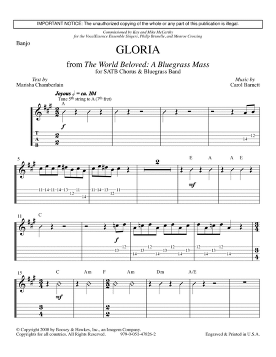 Gloria (from The World Beloved: A Bluegrass Mass) - Banjo