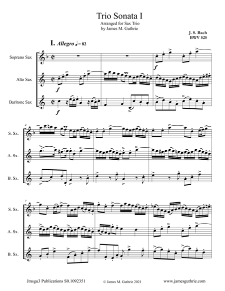 BACH: Trio Sonata No. 1 BWV 525 for Sax Trio image number null