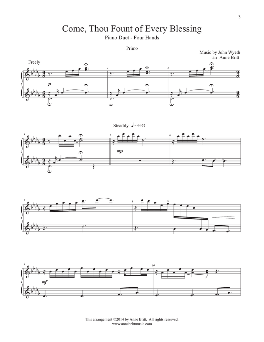 Come, Thou Fount of Every Blessing (piano duet) 1 Piano, 4-Hands scores gallery preview page 3