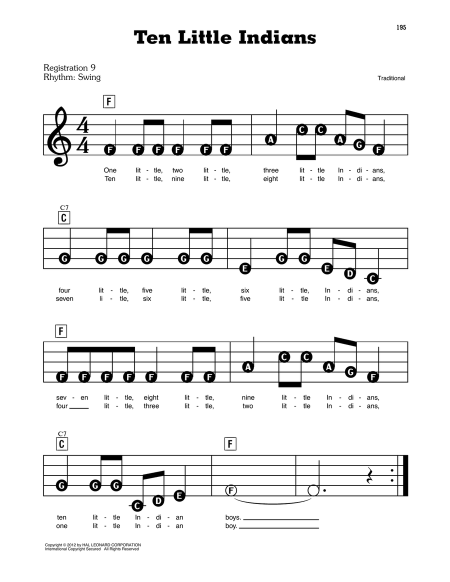 Ten Little Indians Electronic Keyboard scores gallery preview page 1