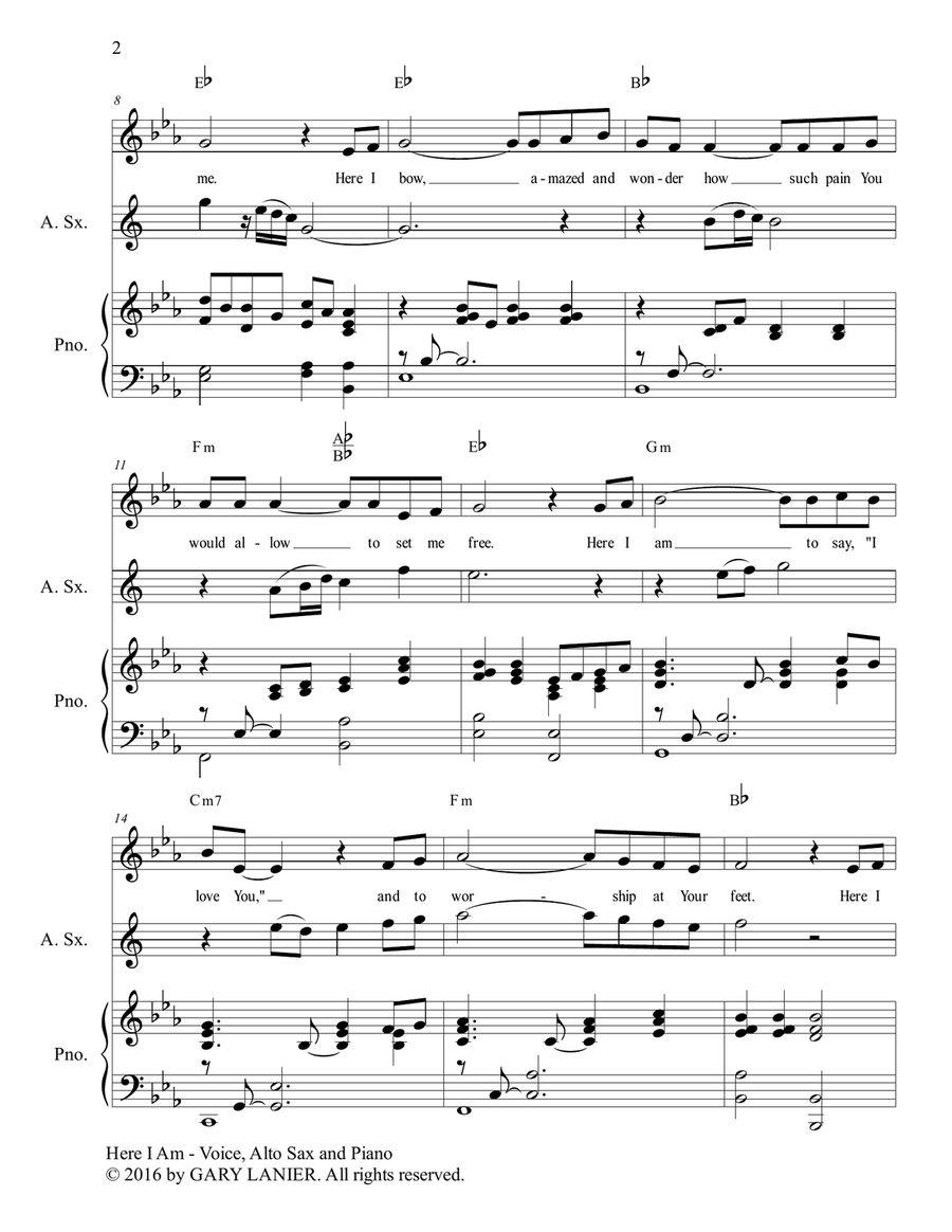 Gary Lanier: HERE I AM (Worship - For Voice, Alto Sax and Piano) Saxophone Duet scores gallery preview page 3