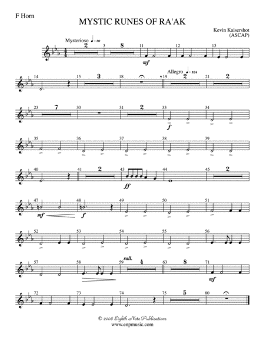 Mystic Runes of Ra’ak: 1st F Horn Concert Band scores gallery preview page 1