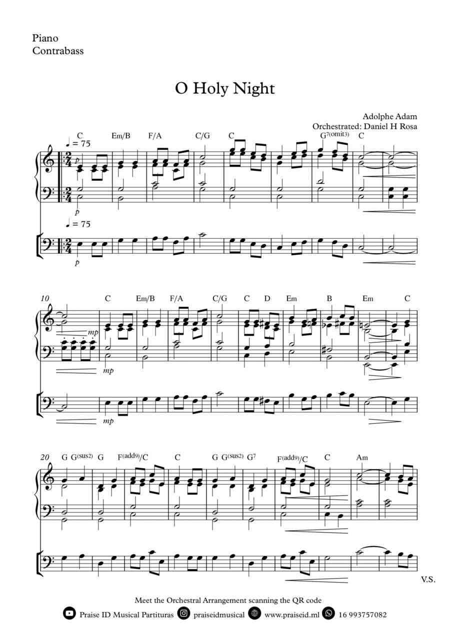 O Holy NIght - Christmas Carol - Contrabass and Piano Double Bass scores gallery preview page 1