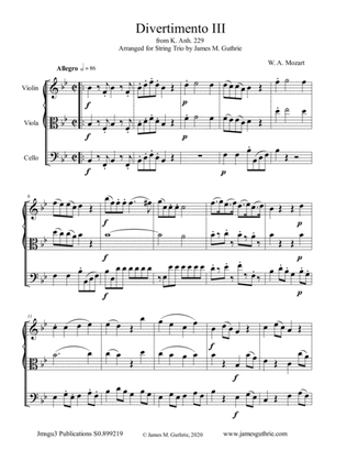 Book cover for Mozart: Divertimento No. 3 for String Trio