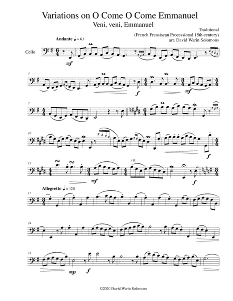Variations on O come o come Emmanuel (Veni Veni Emmanuel) for cello solo image number null