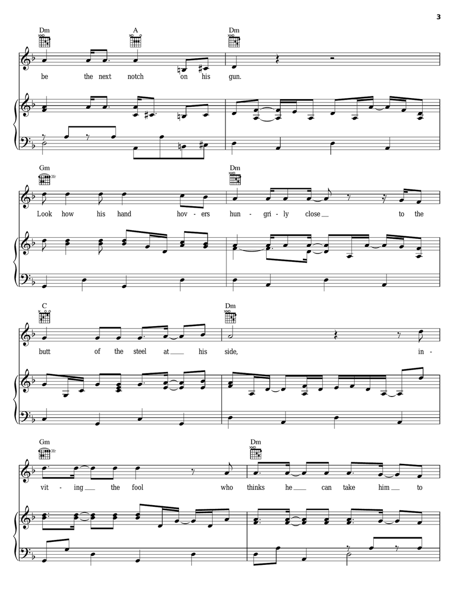 The Gunfighter Piano, Vocal, Guitar scores gallery preview page 3