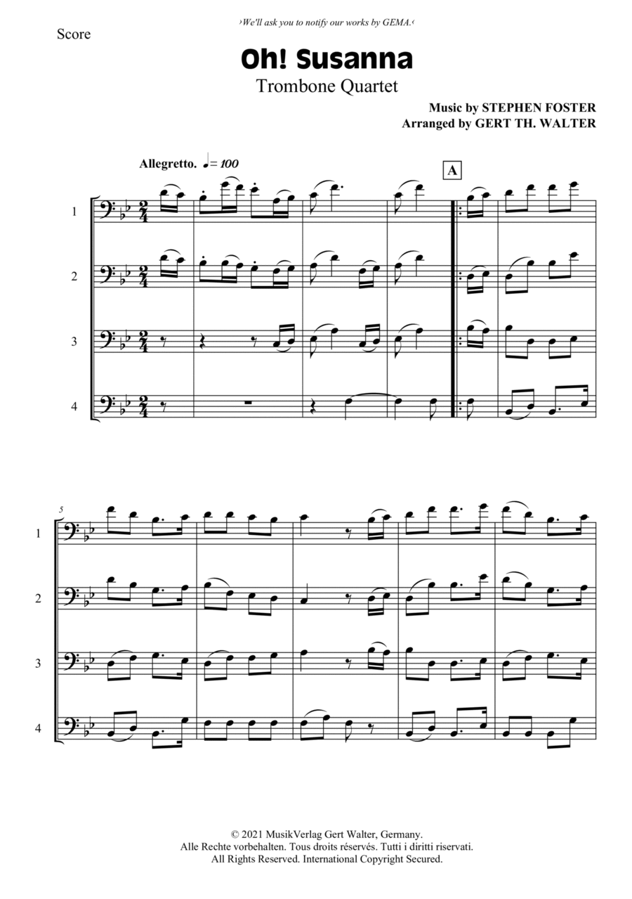 Oh! Susanna Oh! Susanna Trombone Solo scores gallery preview page 1