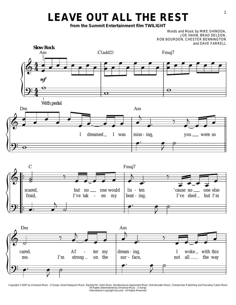 Leave Out All The Rest Easy Piano scores gallery preview page 1