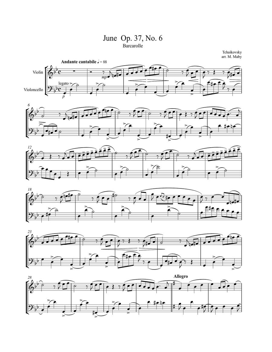2 Violin Cello duets by Tchaikovsky by Peter Ilyich Tchaikovsky