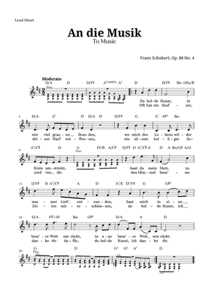 An die Musik by Schubert Lead Sheet