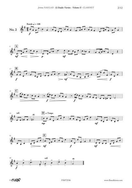 12 Etudes Variees - Volume II by Jerome Naulais B-Flat Clarinet - Digital Sheet Music