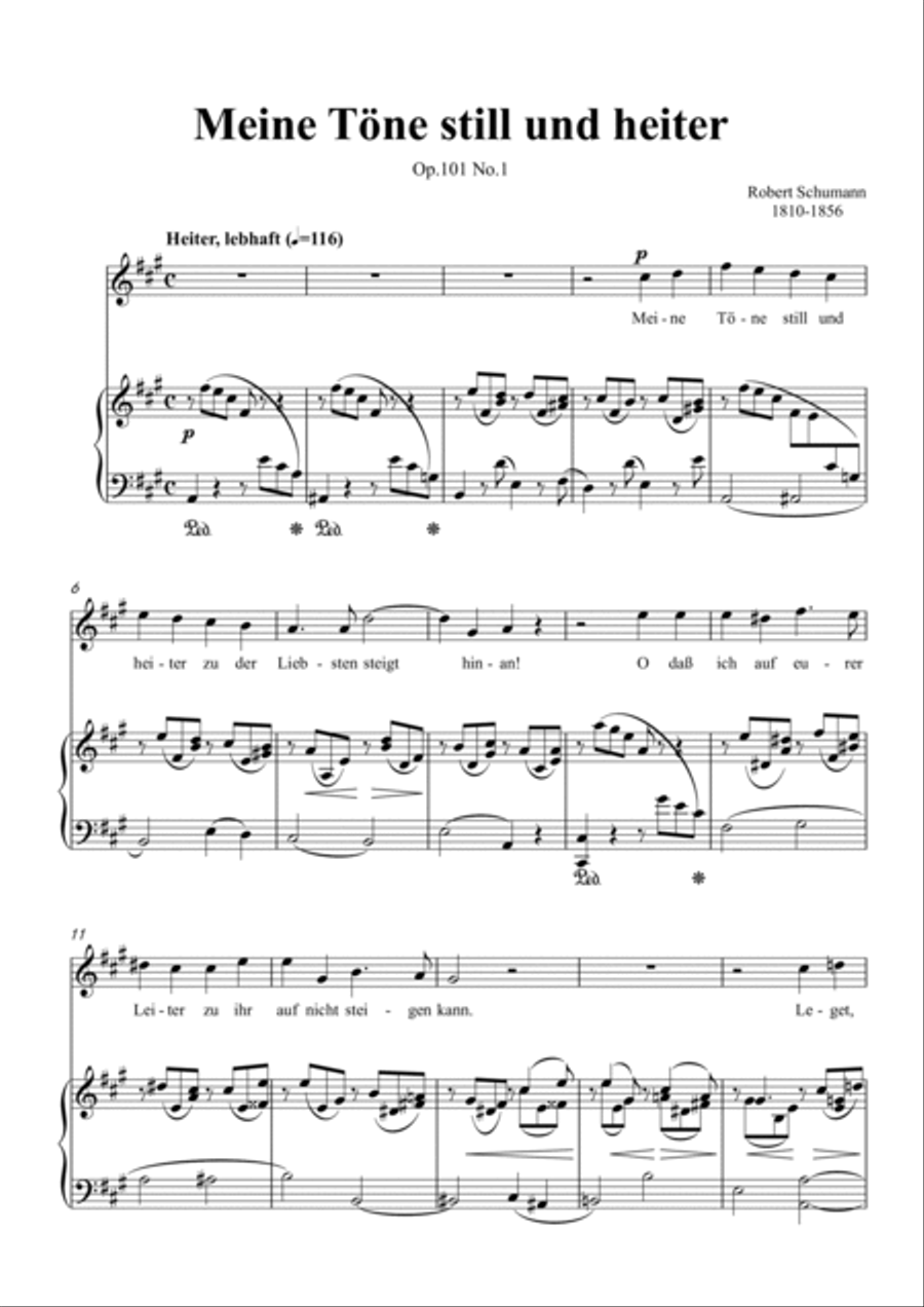 Schumann-Meine Töne still und heiter,Op.101 No.1 in A Major for Voice and Piano Voice Solo scores gallery preview page 2