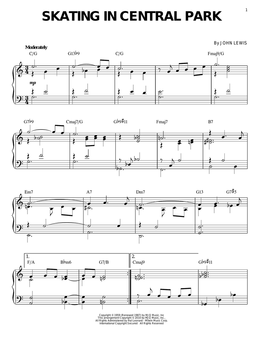 Skating In Central Park (arr. Brent Edstrom) Piano Solo scores gallery preview page 1