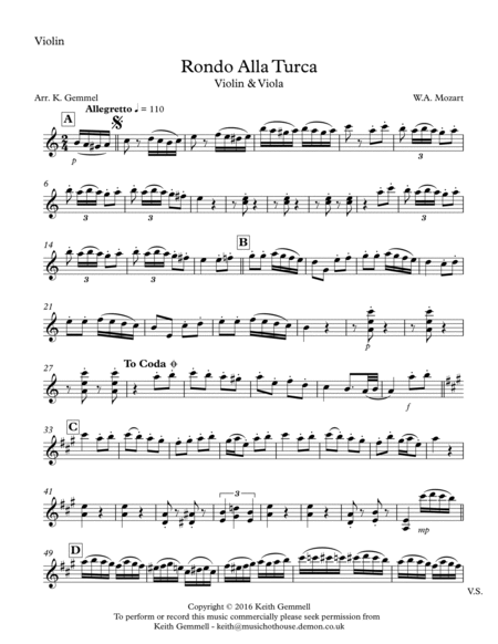 Rondo Alla Turca: Violin & Viola image number null