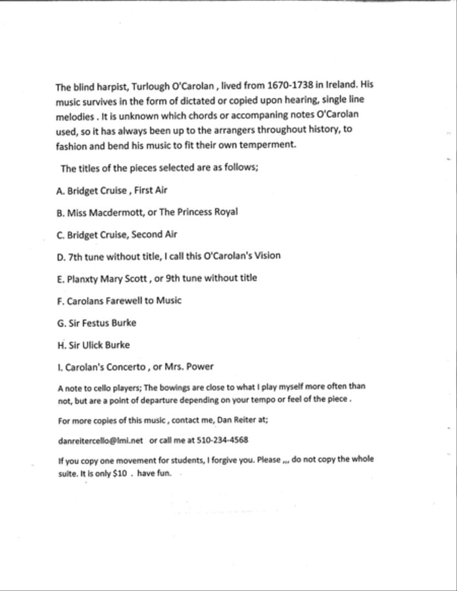 Suite for Solo Cello, Music of Turlough O'Carolan. concerts, weddings, Cello Solo scores gallery preview page 3