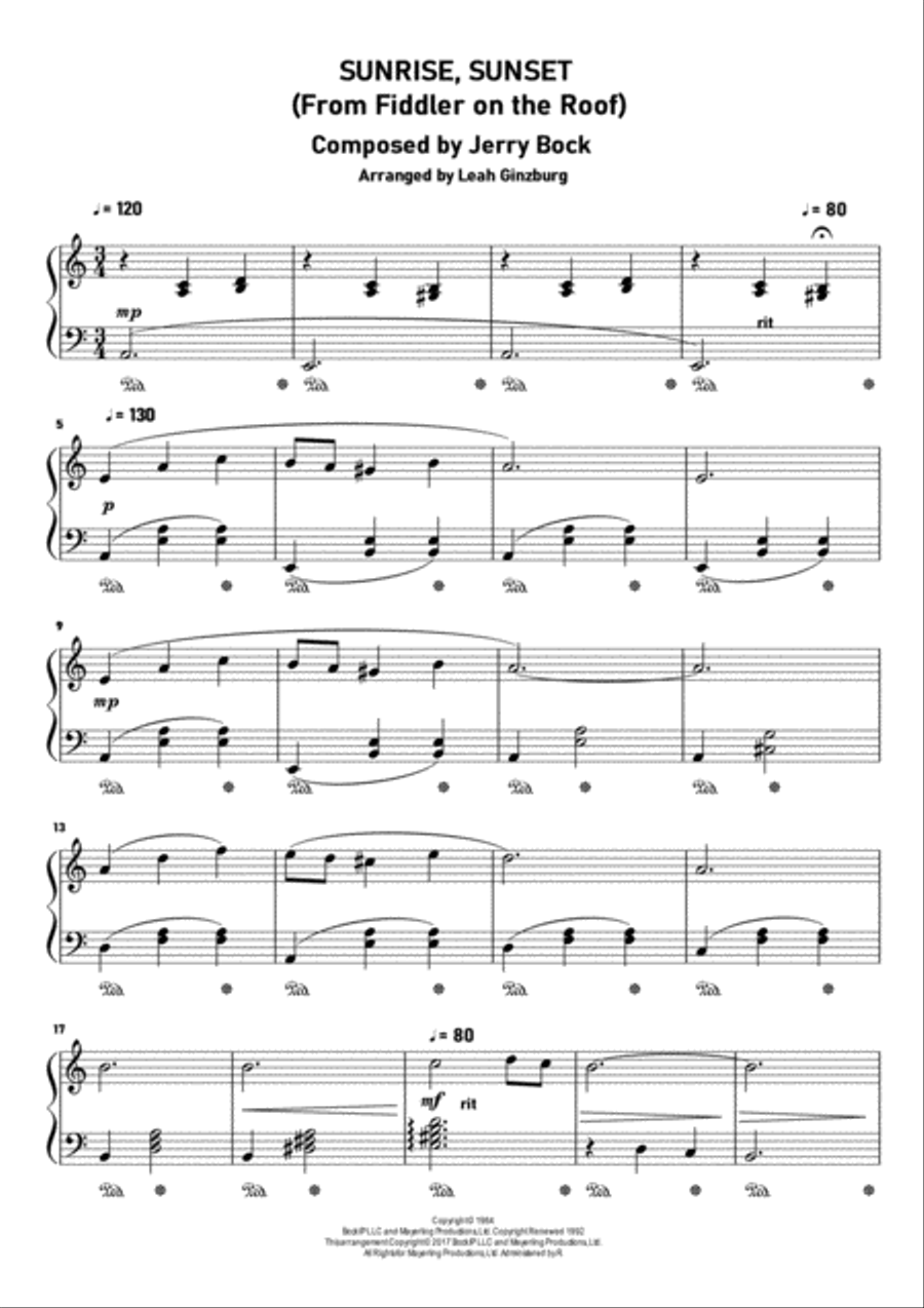 Sunrise, Sunset Sunrise, Sunset Piano Solo scores gallery preview page 1