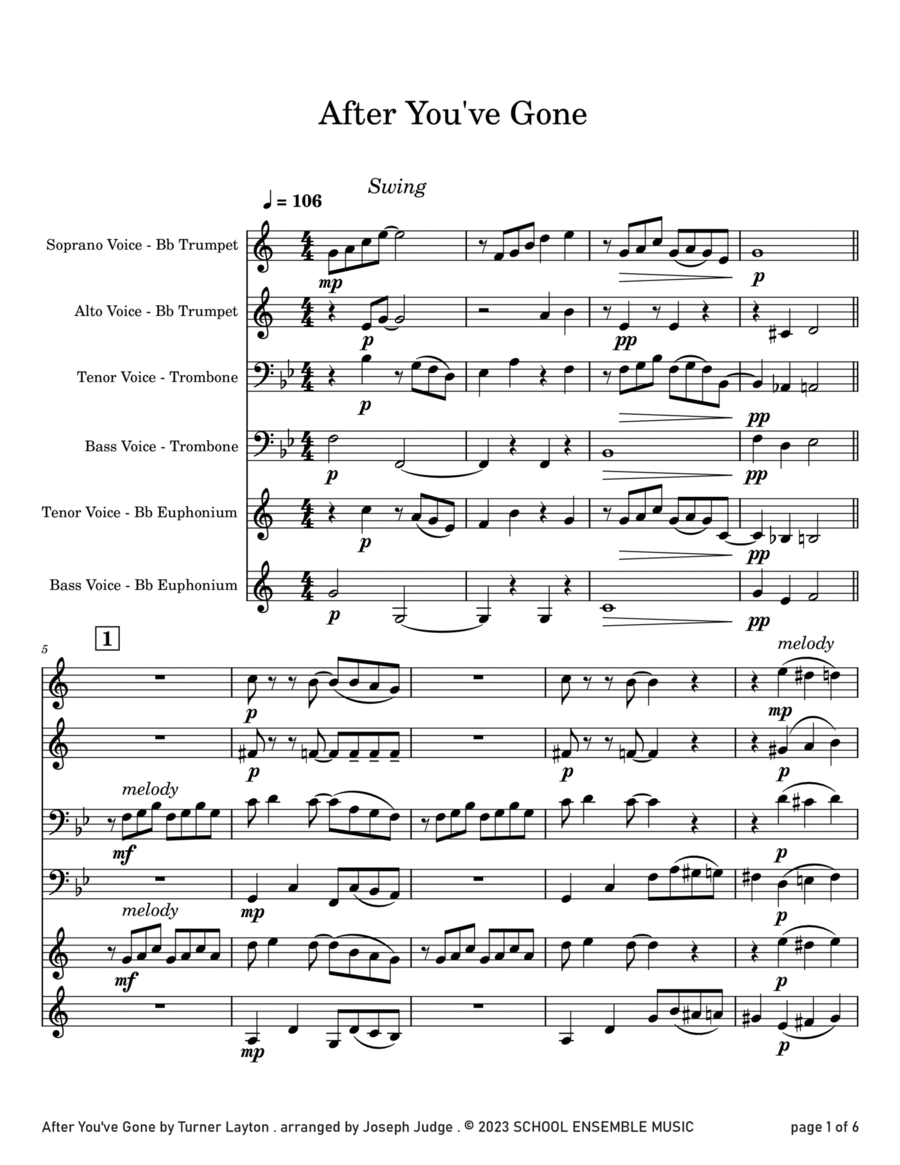 After You've Gone by Layton for Brass Quartet in Schools Brass Quartet scores gallery preview page 1