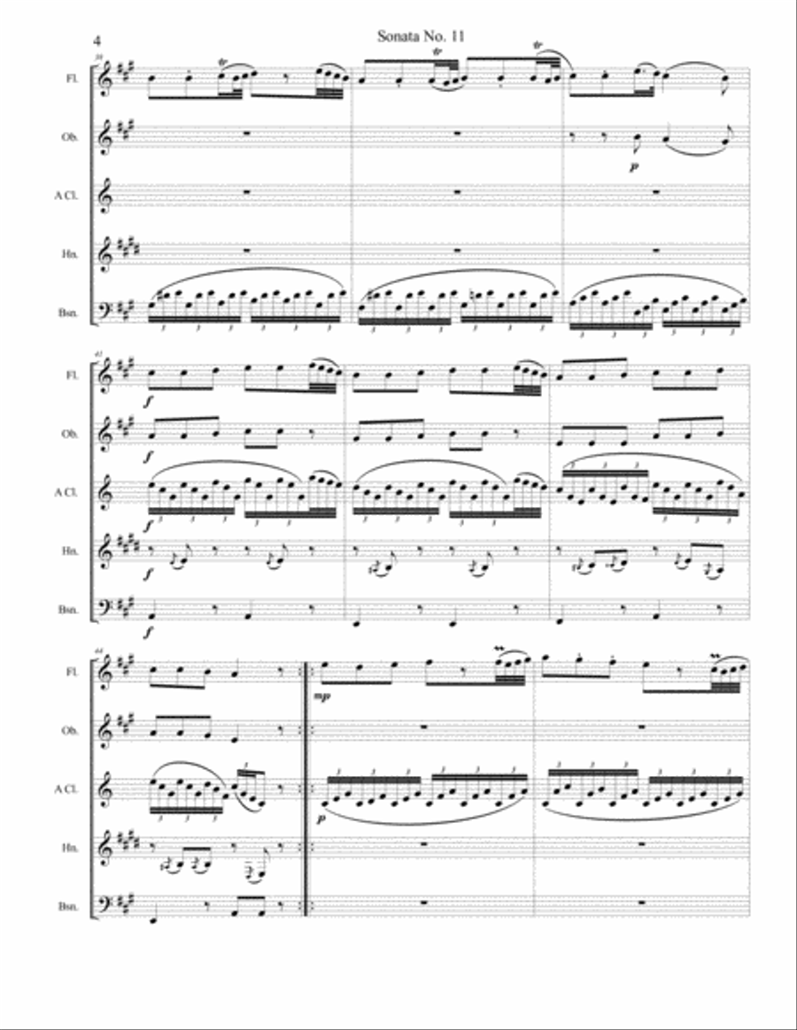 Piano Sonata No 11 (Alla Turca) Movement 1, Theme and Variations Woodwind Quintet scores gallery preview page 4