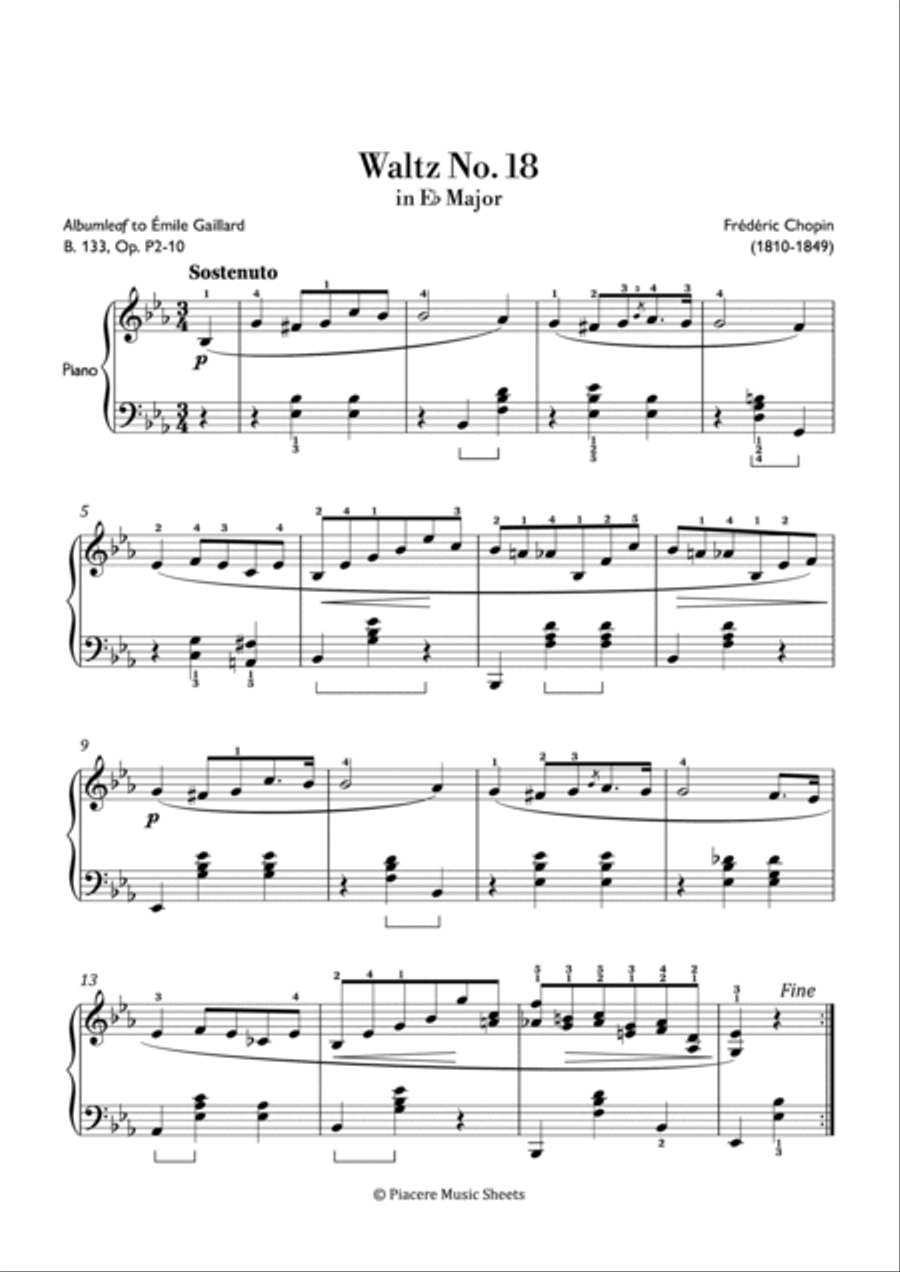 Chopin - Albumleaf (Waltz No. 18) in E flat Major - Intermediate Piano Method scores gallery preview page 2