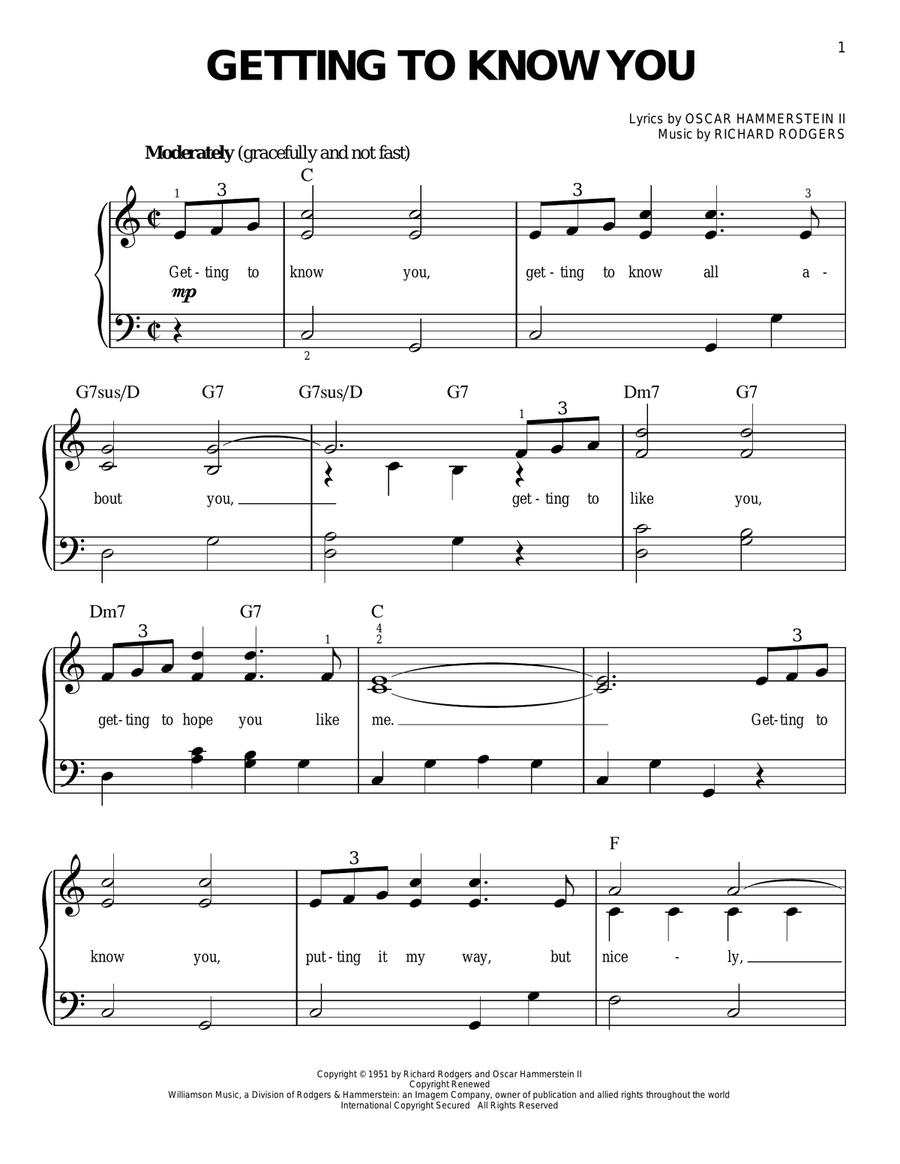 Getting To Know You Easy Piano scores gallery preview page 1