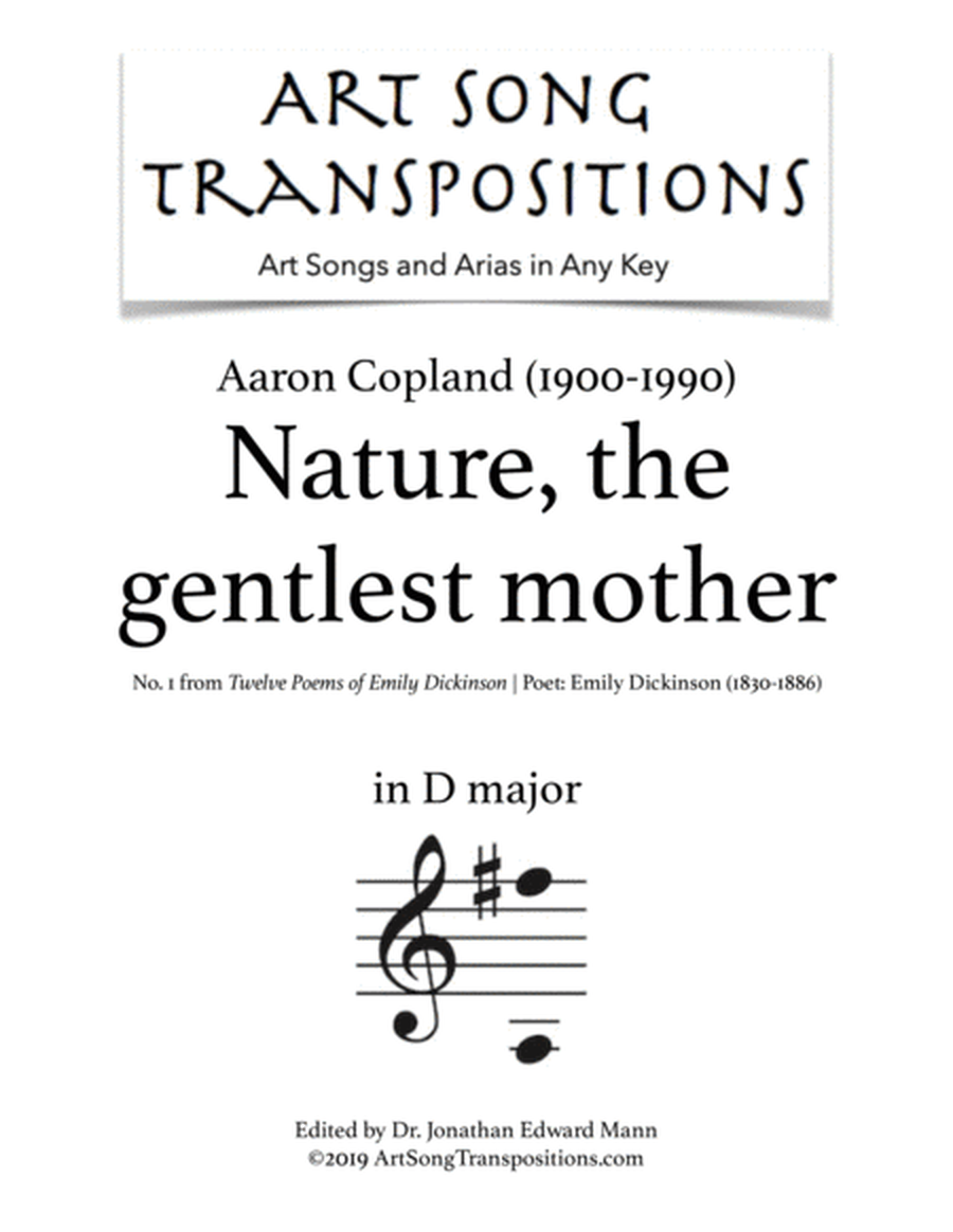 Nature, the gentlest mother (transposed to D major)