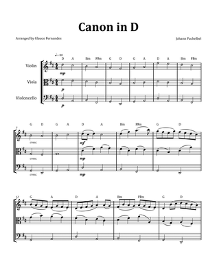 Canon by Pachelbel - String Trio with Chord Notation