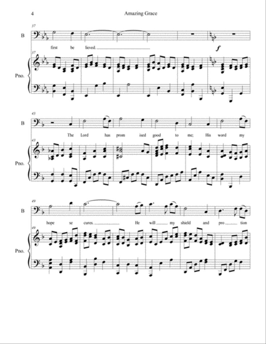 Amazing Grace Vocal Baritone Unison Choir scores gallery preview page 4